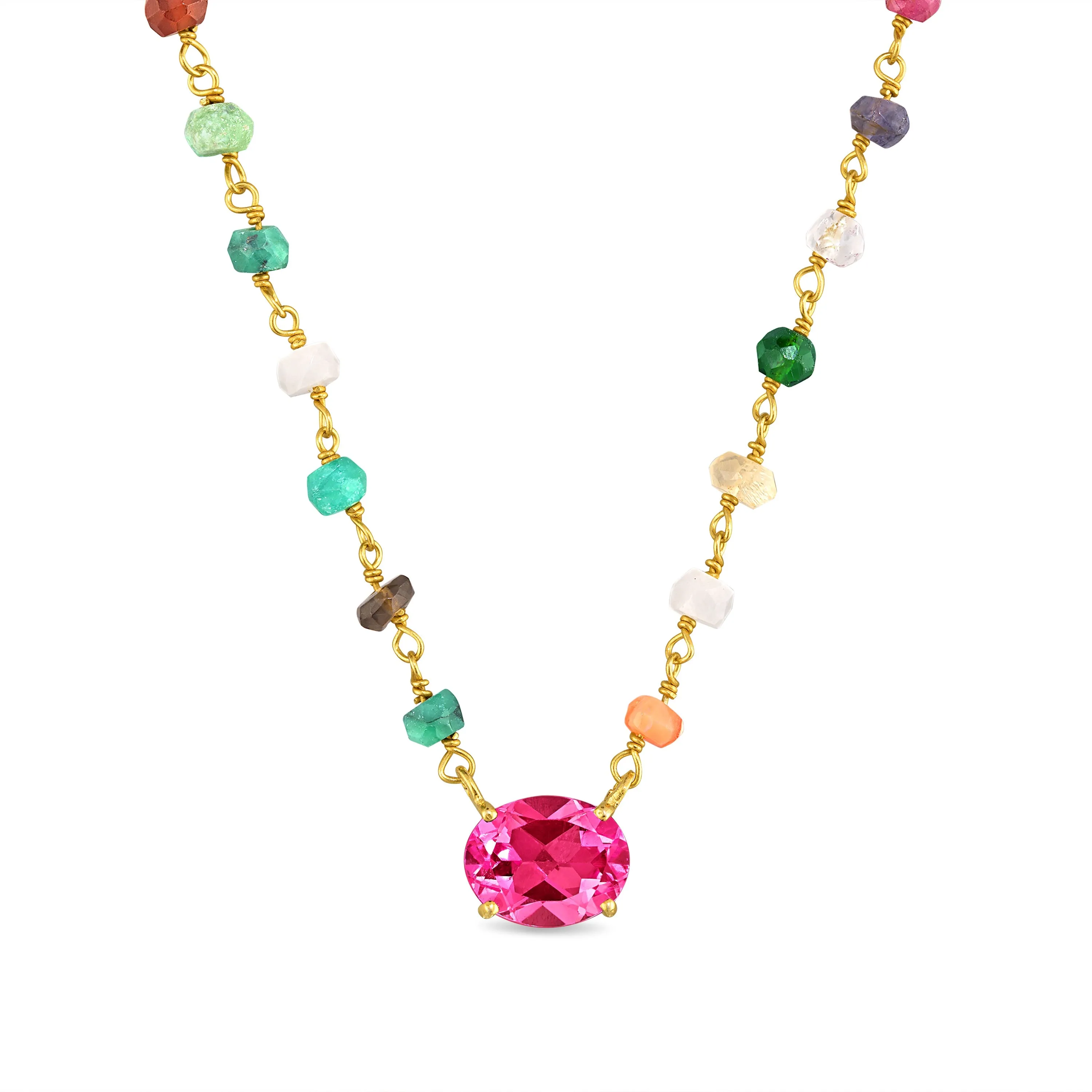 Rainbow Gemstone Pendant - Pink Topaz