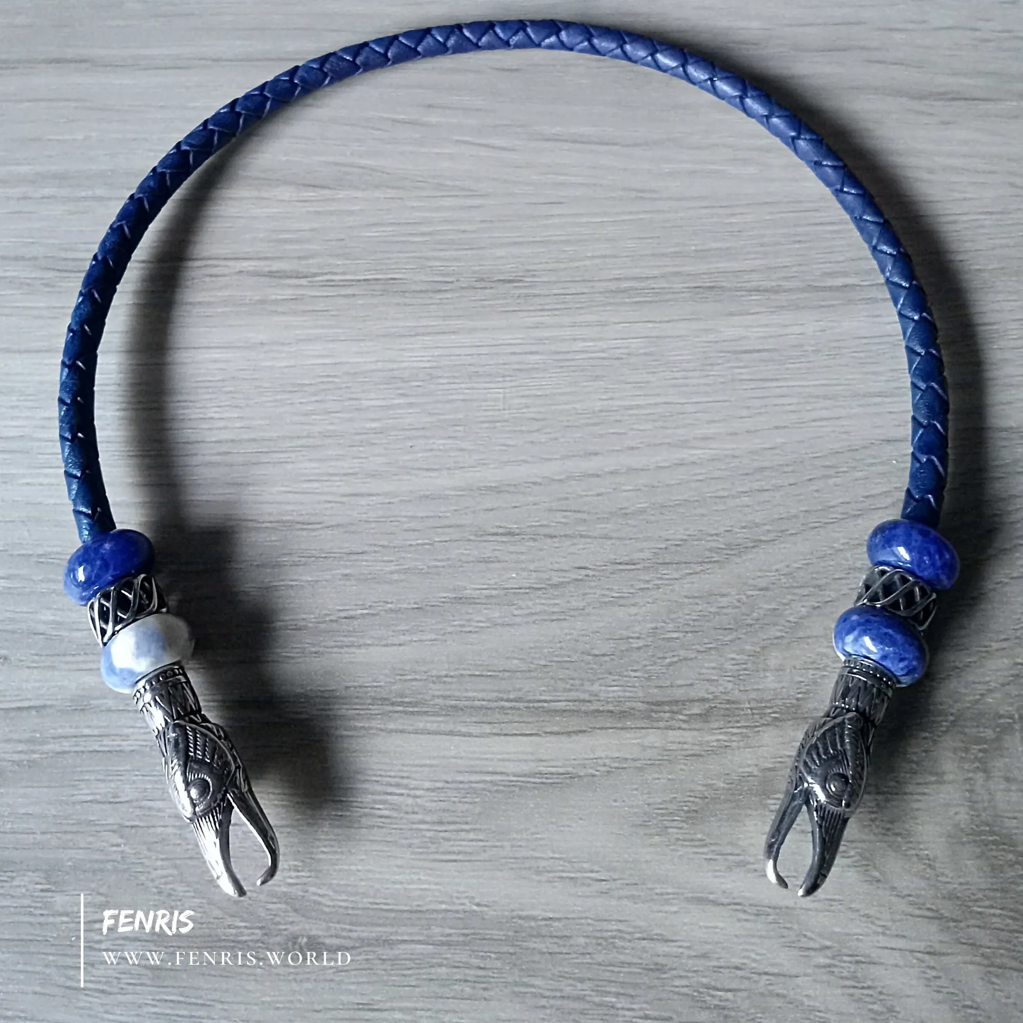 Raven Torc Lapis Lazuli Necklace Silver Blue Leather