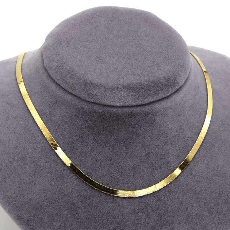 Real Gold Flat Mirror Solid Snake Chain Necklace 0189 (45 C.M) CH1191