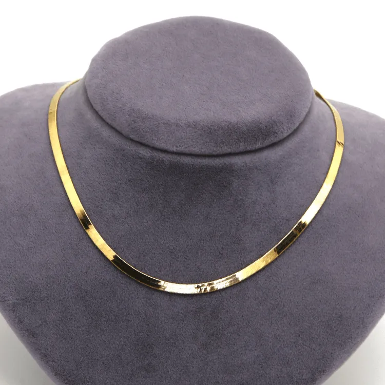 Real Gold Flat Mirror Solid Snake Chain Necklace 0189 (45 C.M) CH1191