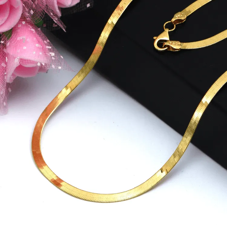 Real Gold Flat Mirror Solid Snake Chain Necklace 0189 (45 C.M) CH1191