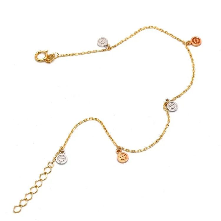 Real Gold GZCR 3-Color Roller Nail Dangler Charm Bracelet, Adjustable Size - Model 0613 BR1693