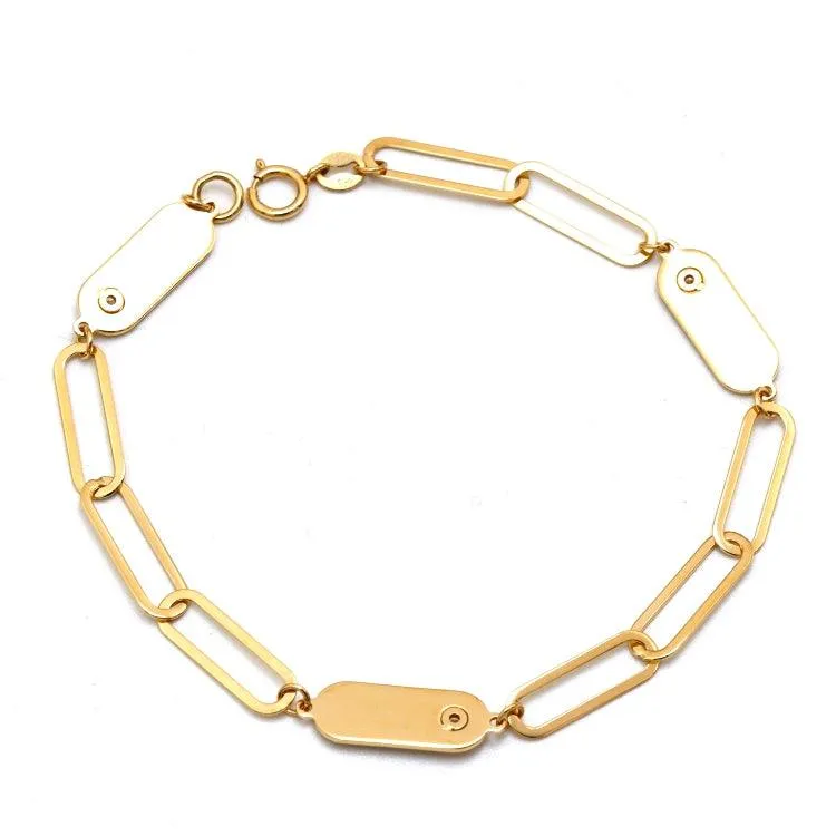 Real Gold Paper Clip Pearl Stone Bracelet (17 cm) - Model 0132 BR1697