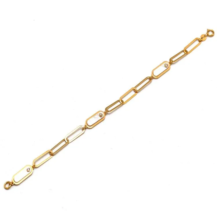 Real Gold Paper Clip Pearl Stone Bracelet (17 cm) - Model 0132 BR1697