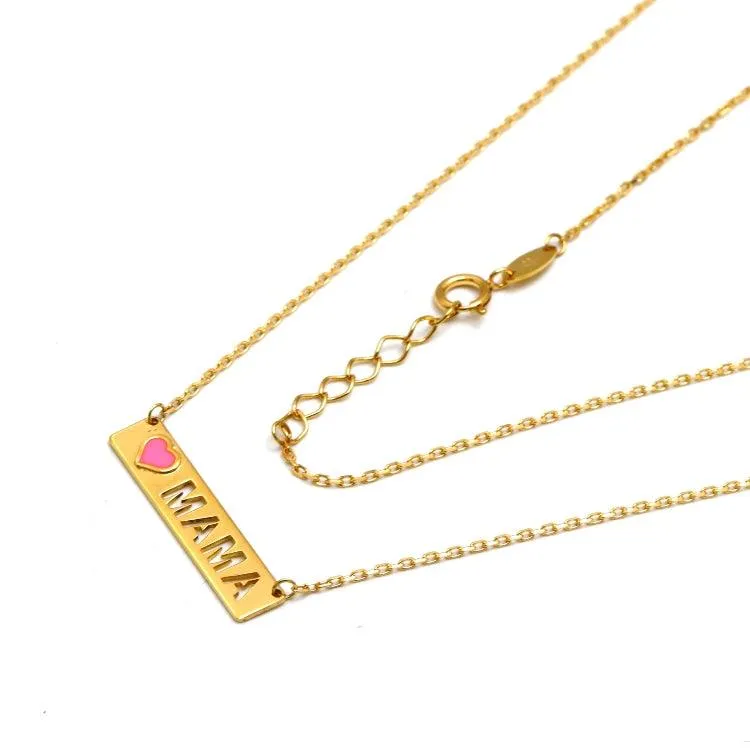 Real Gold Pink Heart MAMA Adjustable Size Necklace 7957 N1407