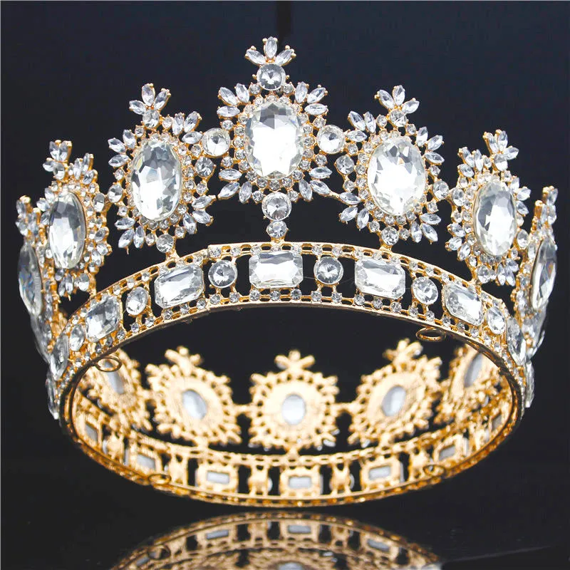 Rhinestone tiara wedding crowns Queen/King head crown gold/silver