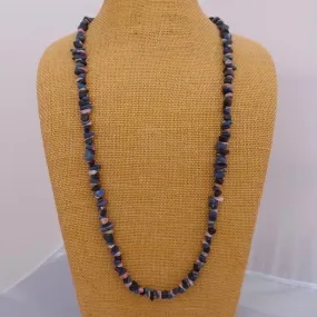 Rhodonite,  Lapis Lazuli & Black Goldstone Semi Precious Gem Chip Bead Necklace