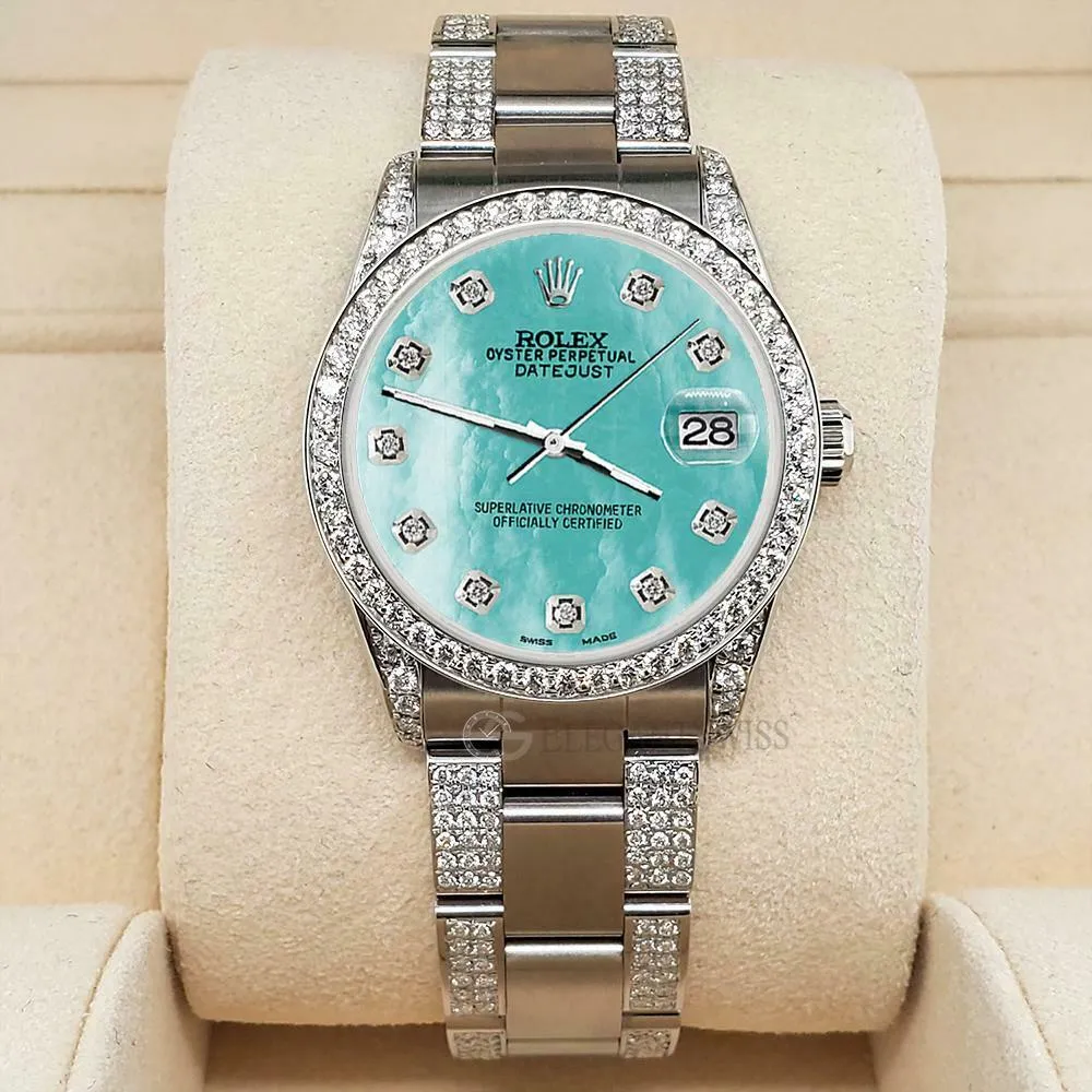 Rolex Datejust 31mm 3.5ct Diamond Bezel/Lugs/Bracelet/Aquamarine MOP Dial Watch TFJ-142508811