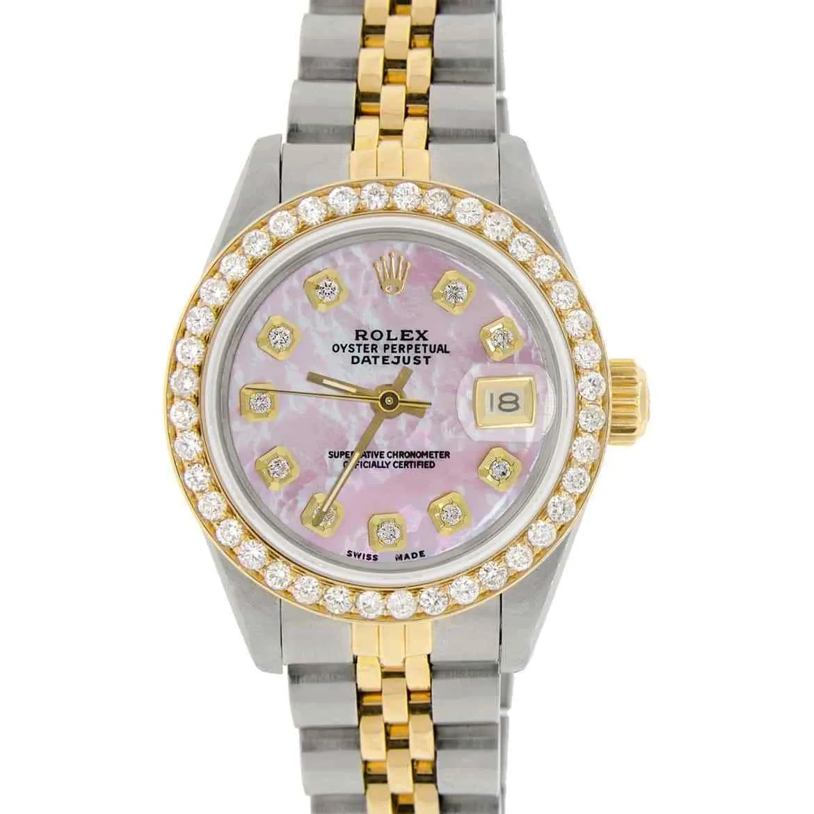 Rolex Datejust Ladies 2-Tone Gold/Steel 26mm Watch Pink MOP Diamond Dial/Bezel TFJ-142508069