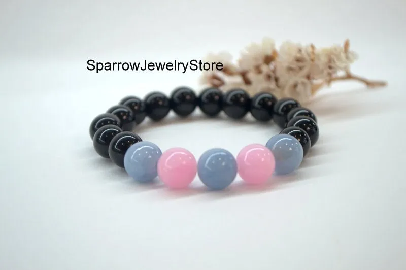 Rose quartz aquamarine bracelets Handmade gemstone adjustable bracelets Volcano lava onyx bracelet Personalized gifts for her Christmas gift