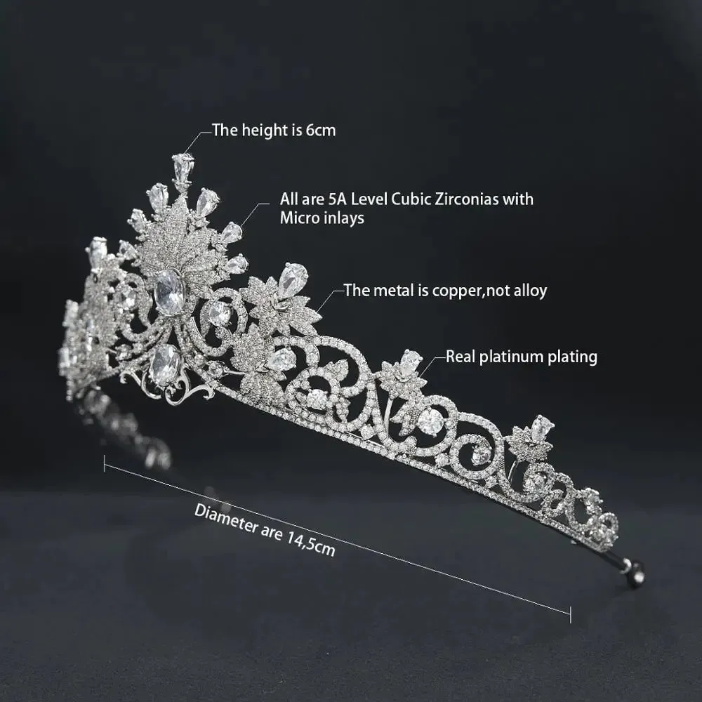 Royal Luxury Cubic Zirconia Crystal  Tiara Crown Wedding Hair Jewelry Accessory