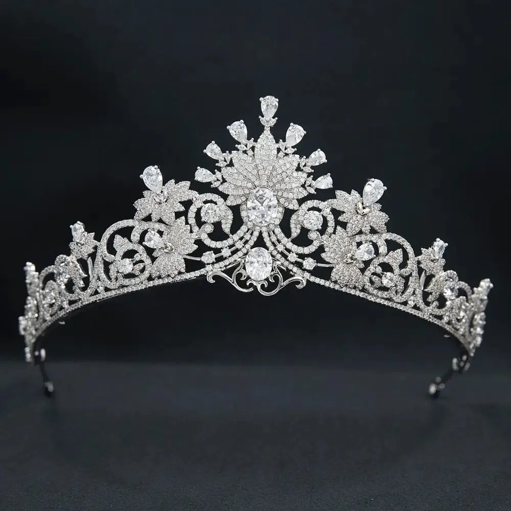 Royal Luxury Cubic Zirconia Crystal  Tiara Crown Wedding Hair Jewelry Accessory