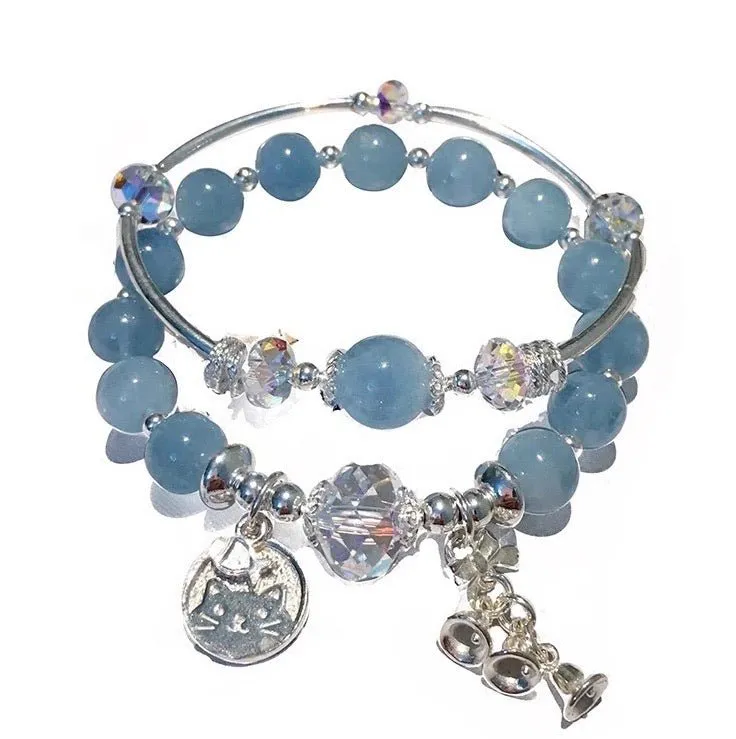 S925 Sterling Silver Austrian Crystal Genuine Aquamarine Bracelet