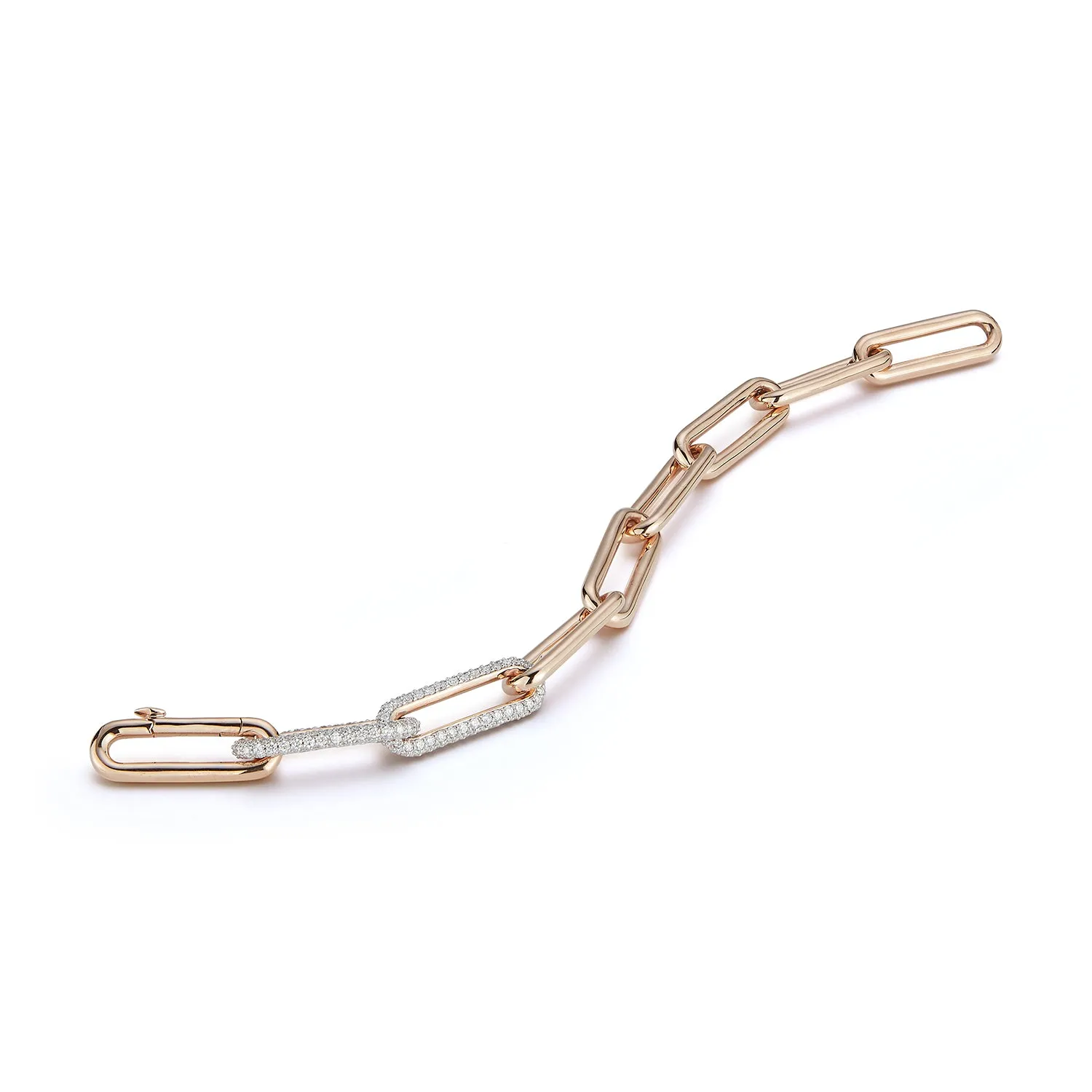 SAXON 18K ELONGATED CHAIN LINK BRACELET WITH DOUBLE DIAMOND LINKS