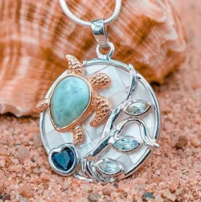 Sea Turtle Necklace with Larimar - Miami