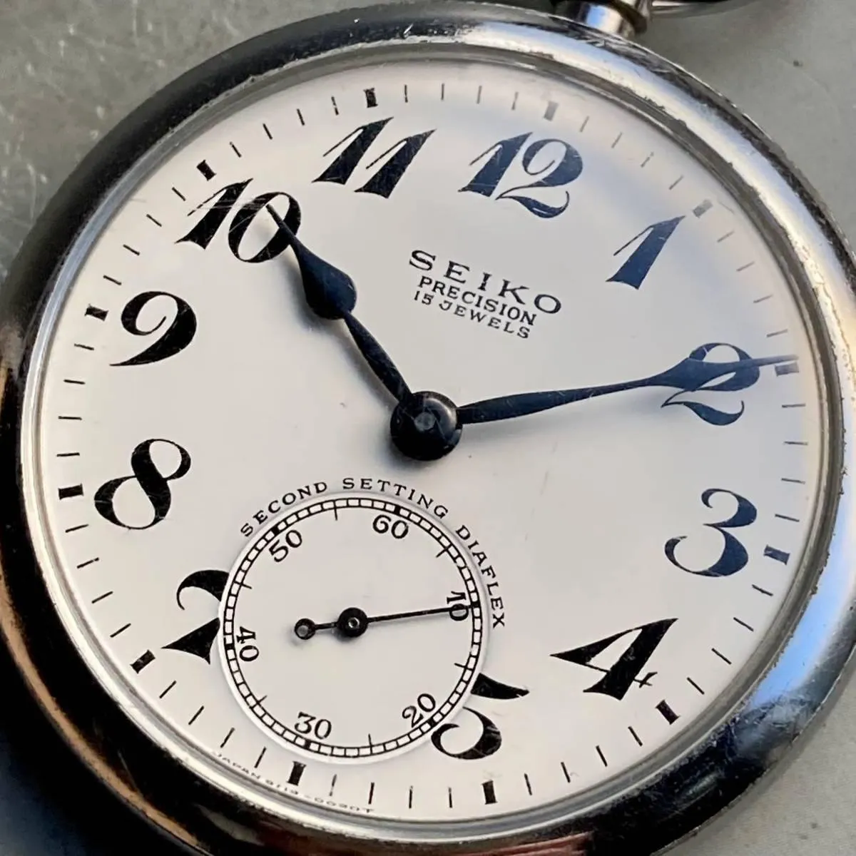 Seiko Pocket Watch Antique Railway Manual with Chain Silver 49mm Vintage