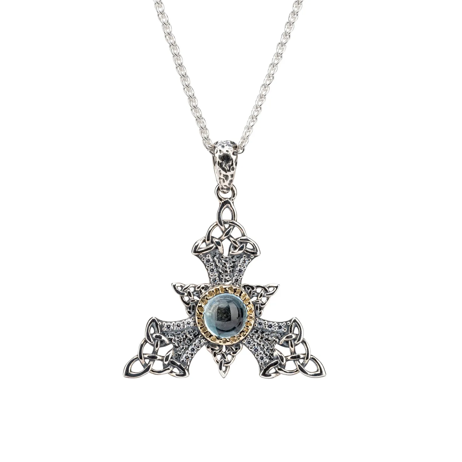 Silver and 10k Gold Celestial  Snowflake Pendant - Sky Blue Topaz