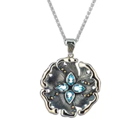 Silver and 10k Gold 'Water' Element Pendant -Blue Topaz