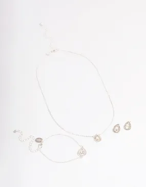 Silver Diamante Pear Jewellery Set