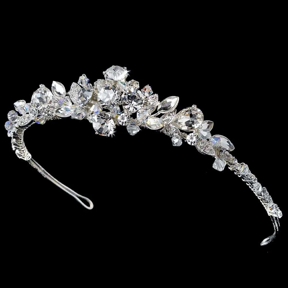 Silver Plated AB Crystal Tiara Wedding Headpiece