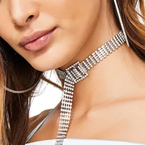 Silver Rhinestone Belt Choker