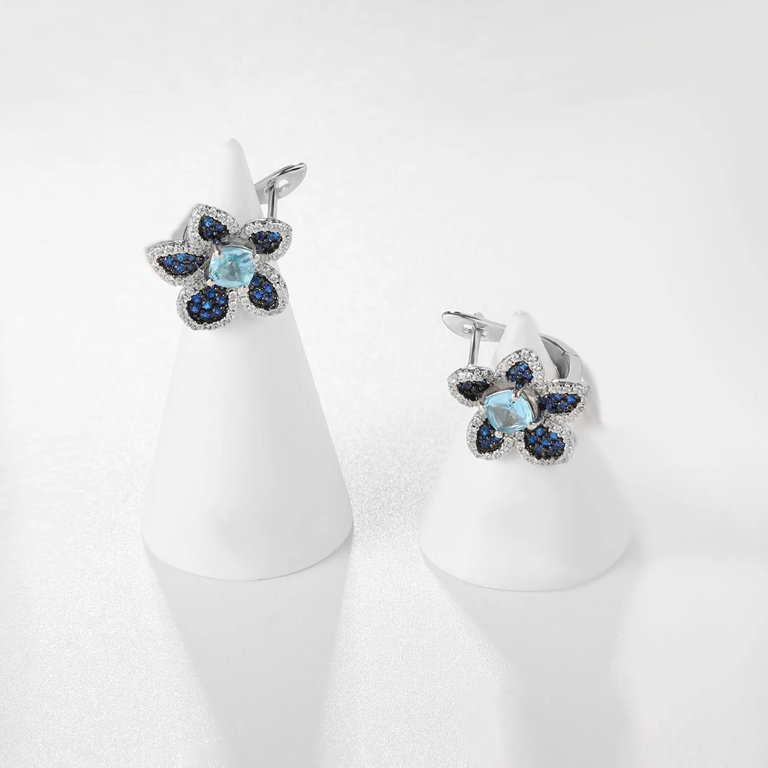 Simple Natural Style Inlaid Colourful Gemstoes Floral Sterling Silver Studs Earrings for Women