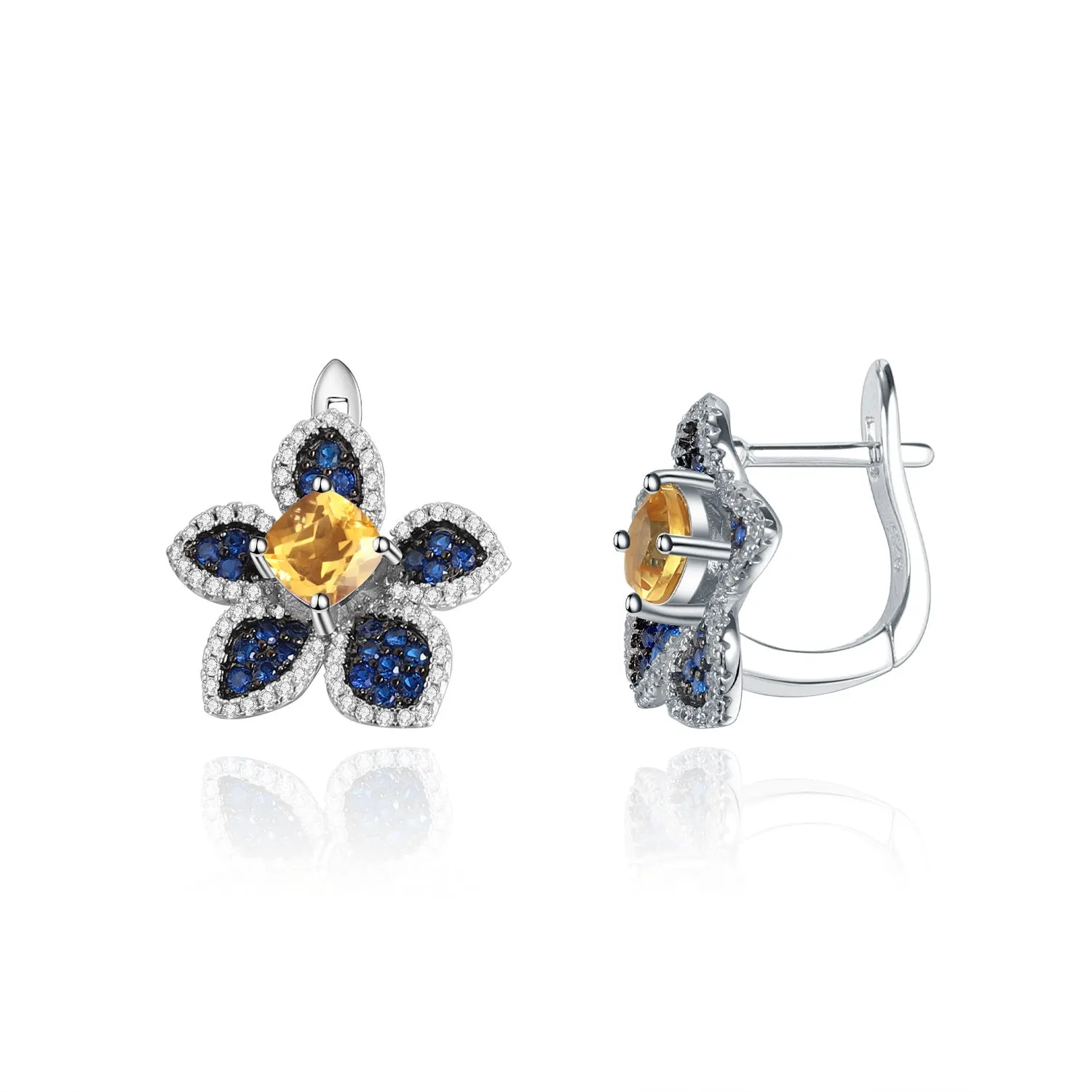 Simple Natural Style Inlaid Colourful Gemstoes Floral Sterling Silver Studs Earrings for Women