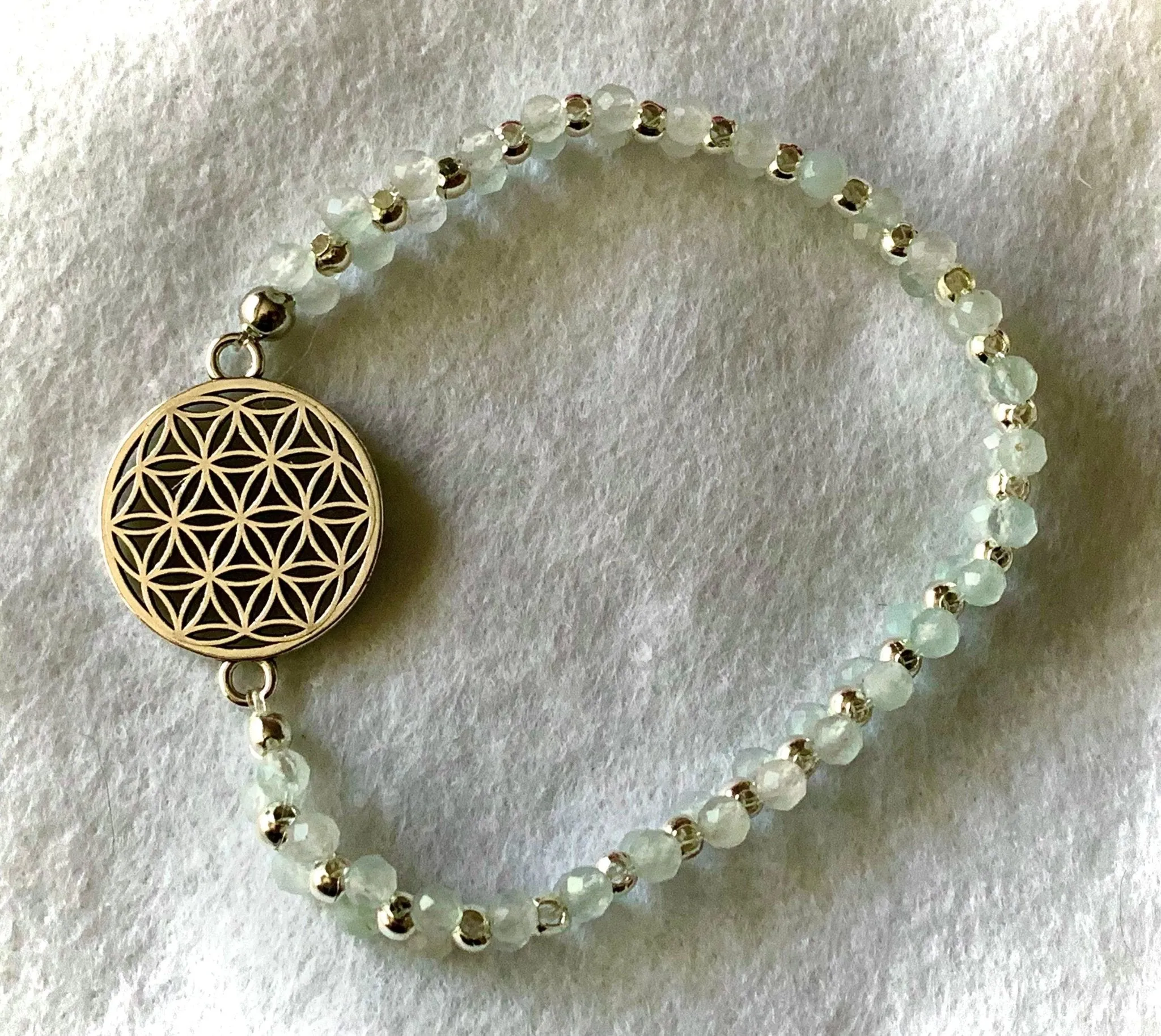 🔴SOLD🔴Flower Of Life Handmade Genuine Aquamarine Expandable Bracelet