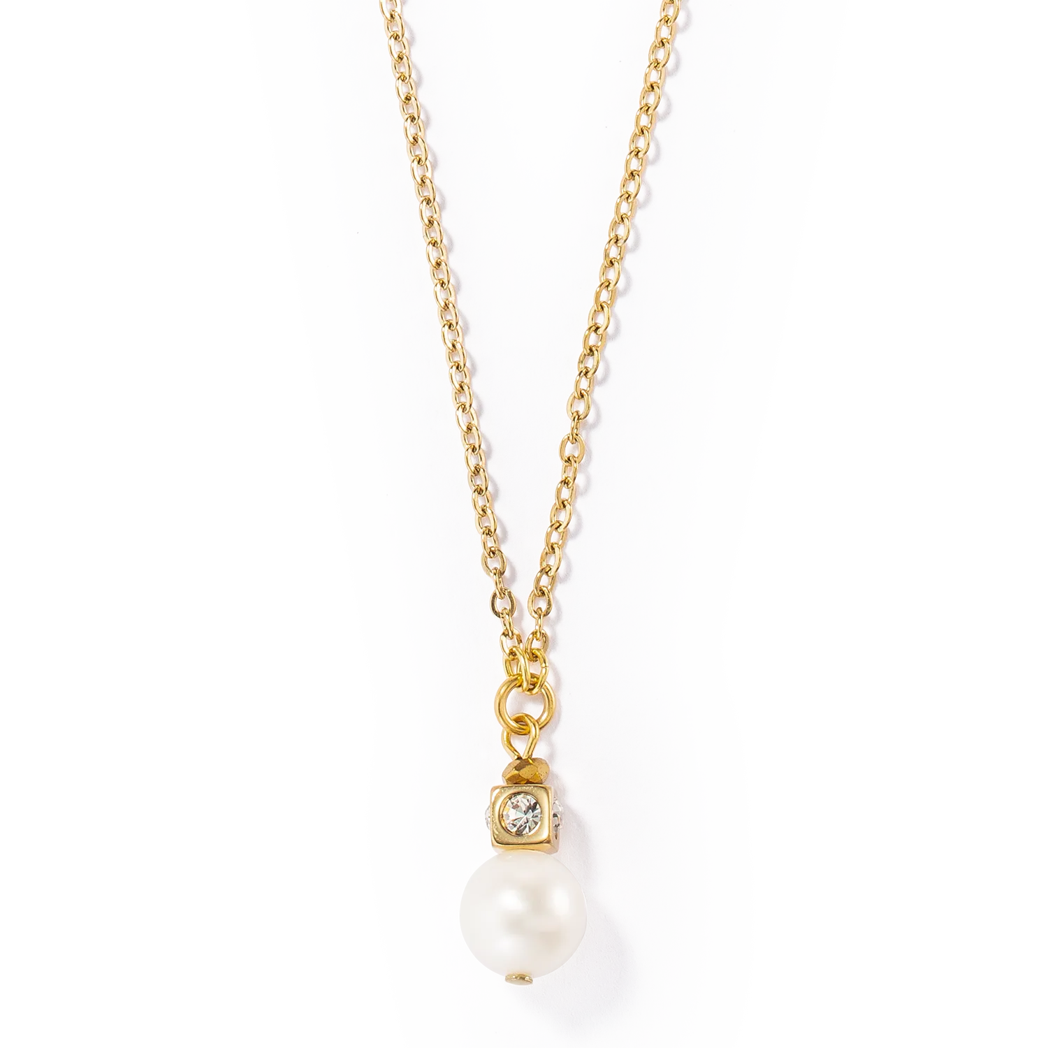 Solitaire freshwater pearl necklace gold