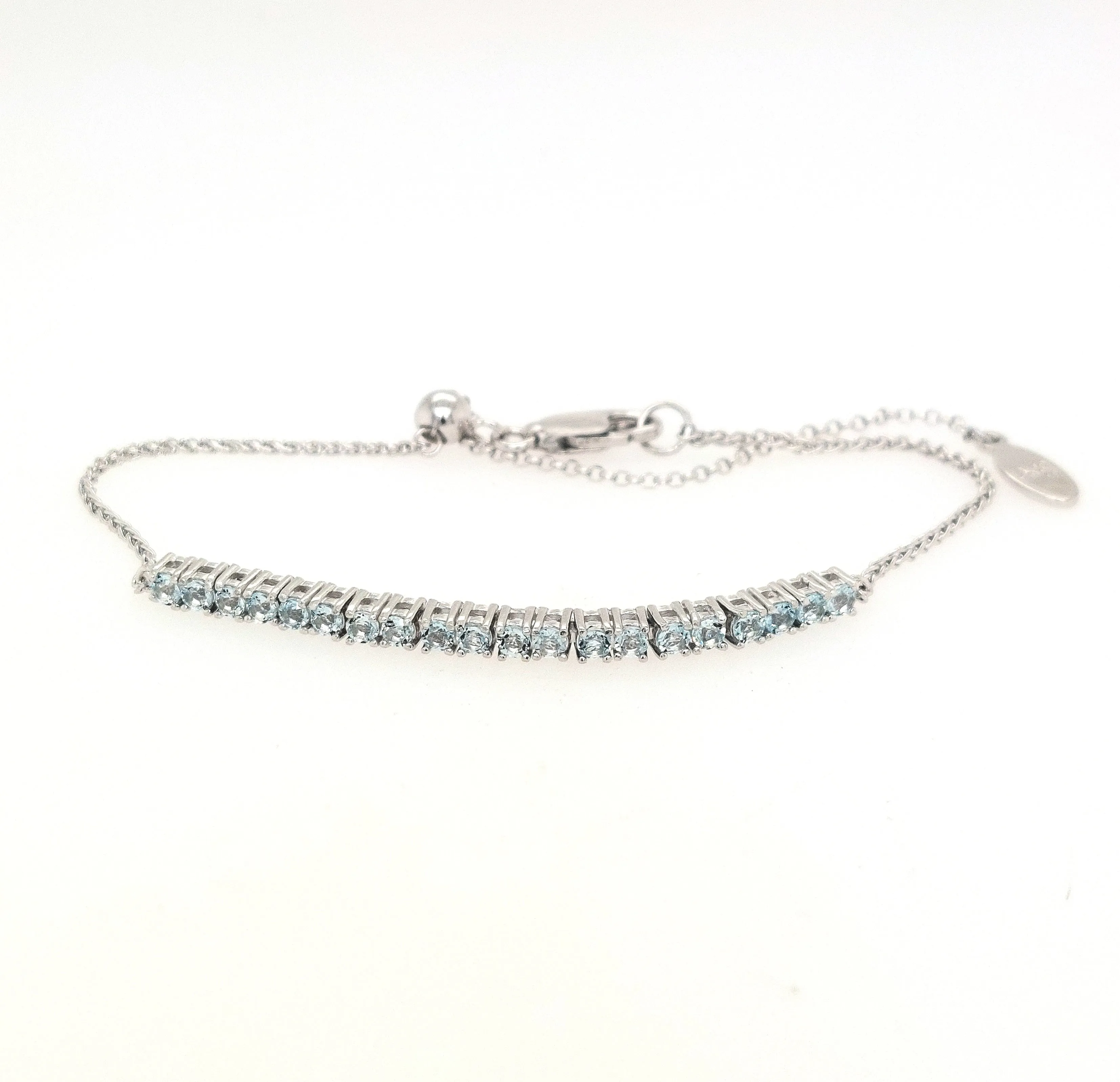 SS Genuine Aquamarine Round 2mm Adjustable "Dazzle" Bracelet