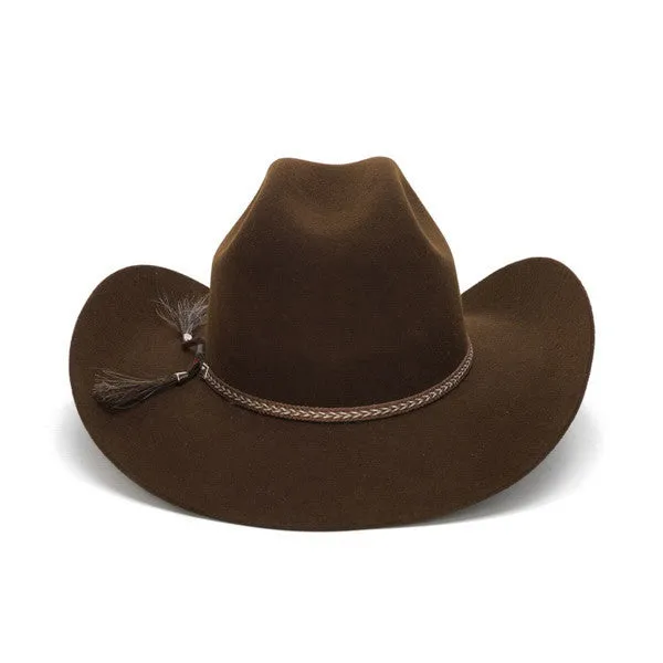 Stampede Hats - 100X Wool Felt Brown Cowboy Hat with Leather Tassel