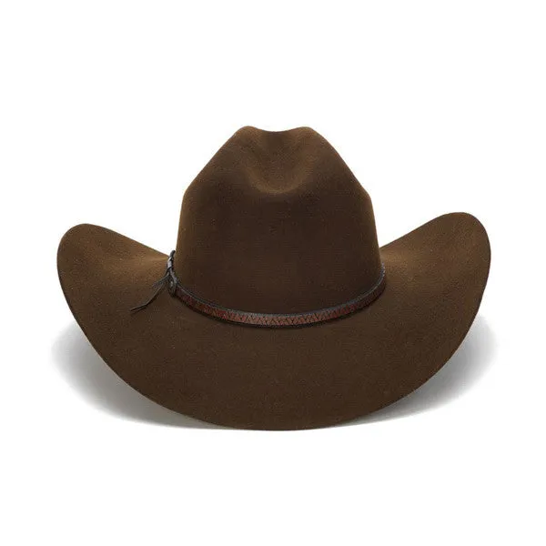 Stampede Hats - 100X Wool Felt Brown Cowboy Hat with Zig Zag Leather Trim