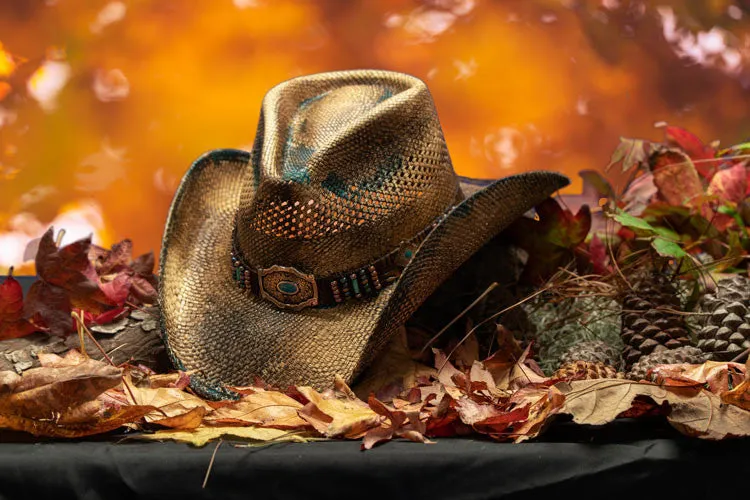 Stampede Hats - Blue Stained Straw Cowboy Hat with Beadwork and Turquoise