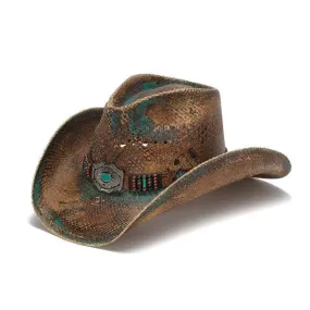 Stampede Hats - Blue Stained Straw Cowboy Hat with Beadwork and Turquoise