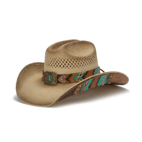 Stampede Hats - Brown and Turquoise Lone Star Western Hat with Chevron Pattern