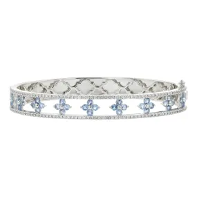 Star Clover Aquamarine Diamond Bangle Bracelet