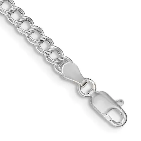 Sterling Silver 4.25mm Double Link Charm Bracelet 8in