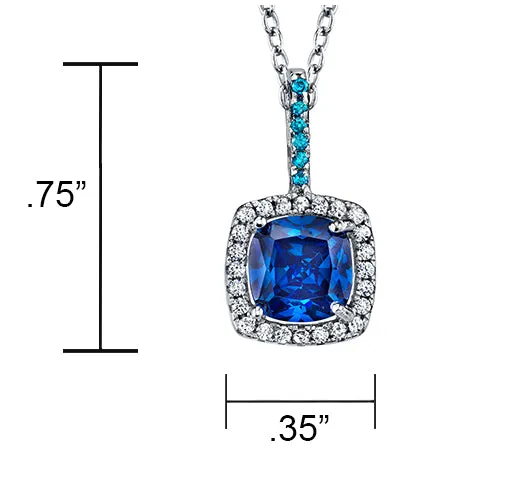 Sterling Silver 925 Cushion Blue Topaz Cubic Zirconia Pendant Necklace 18"