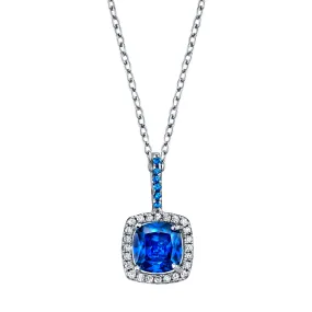 Sterling Silver 925 Cushion Blue Topaz Cubic Zirconia Pendant Necklace 18"