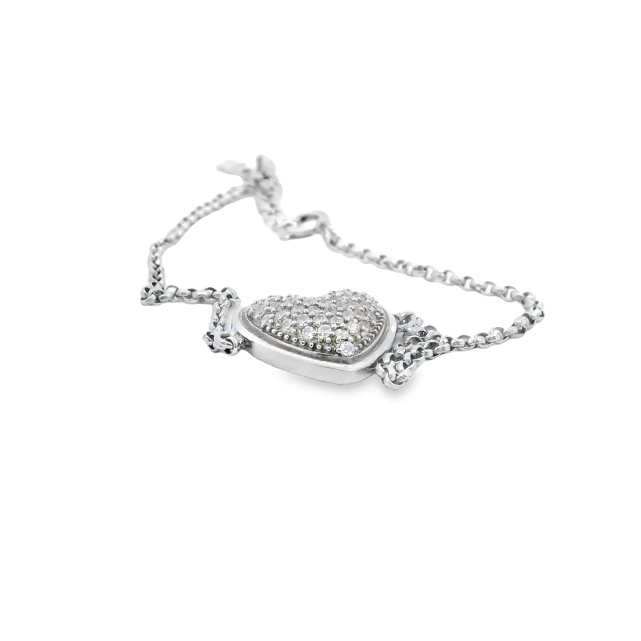 Sterling Silver & Diamond Puffed Heart Bracelet