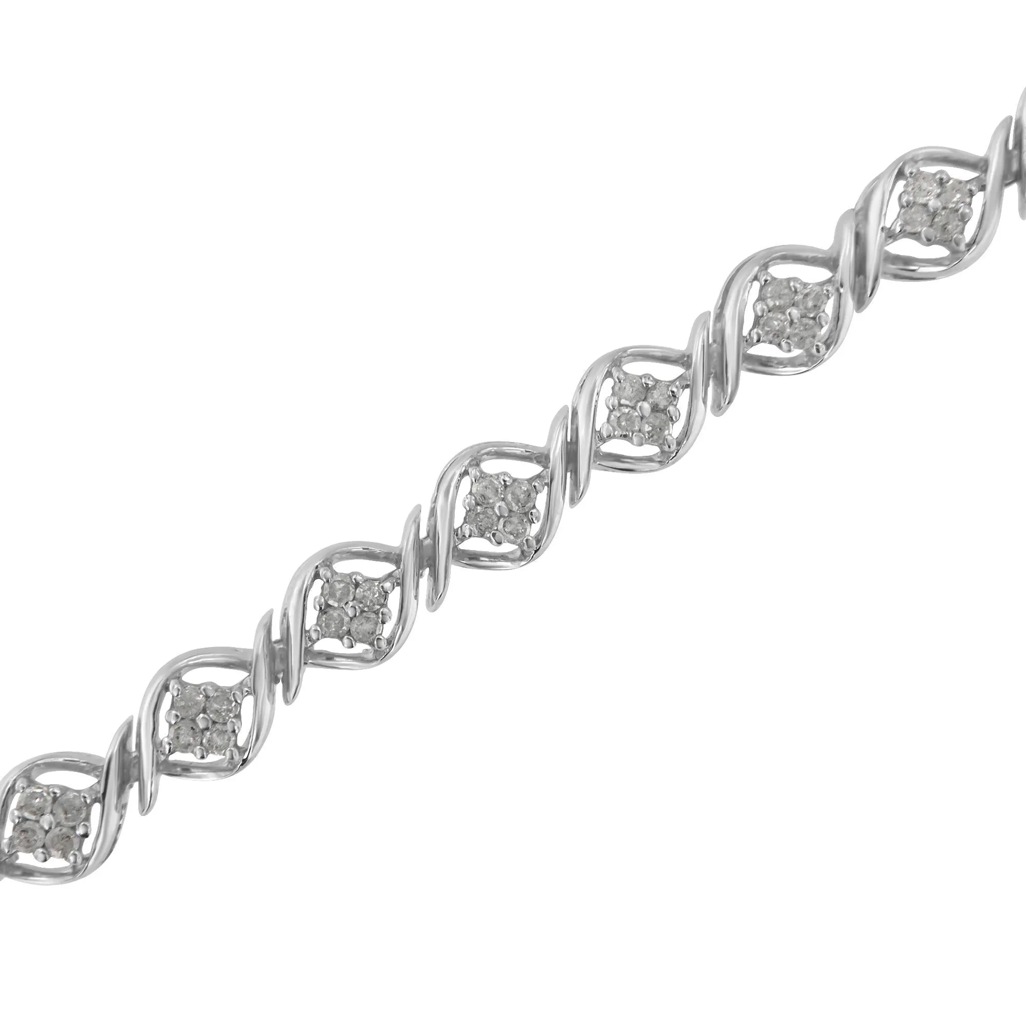 Sterling Silver Diamond Cluster Link Bracelet (1 cttw, I-J Color, I2-I3 Clarity)