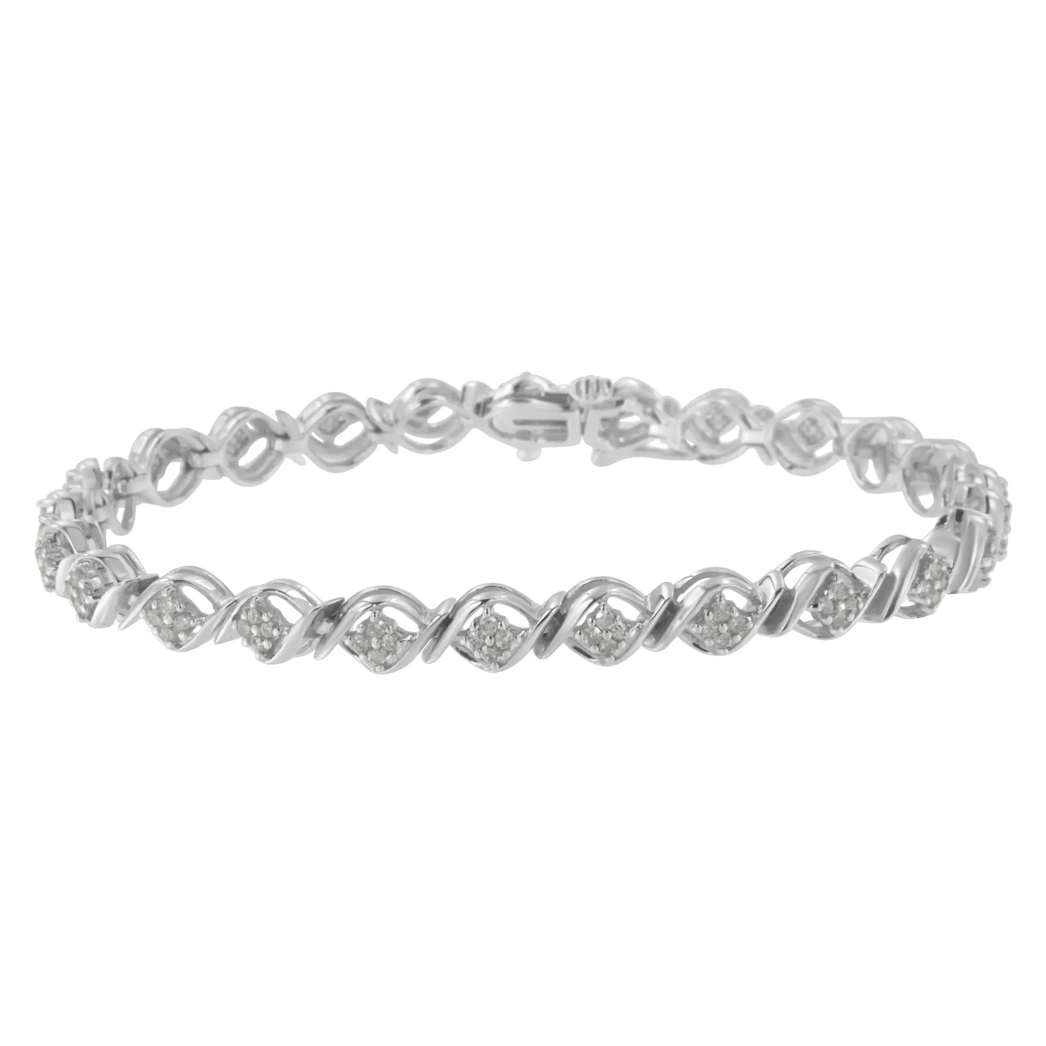 Sterling Silver Diamond Cluster Link Bracelet (1 cttw, I-J Color, I2-I3 Clarity)