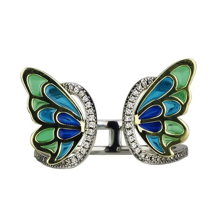 Sterling Silver Enamel Butterfly Necklace with Swarovski Crystal Top of the Line!