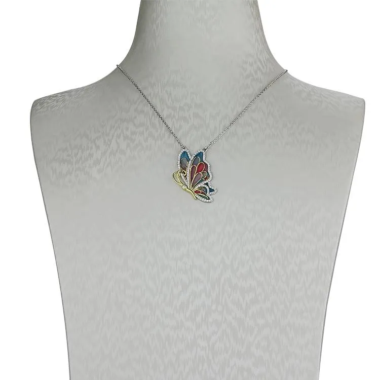 Sterling Silver Enamel Butterfly Necklace with Swarovski Crystal Top of the Line!