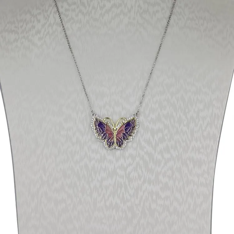 Sterling Silver Enamel Butterfly Necklace with Swarovski Crystal Top of the Line!