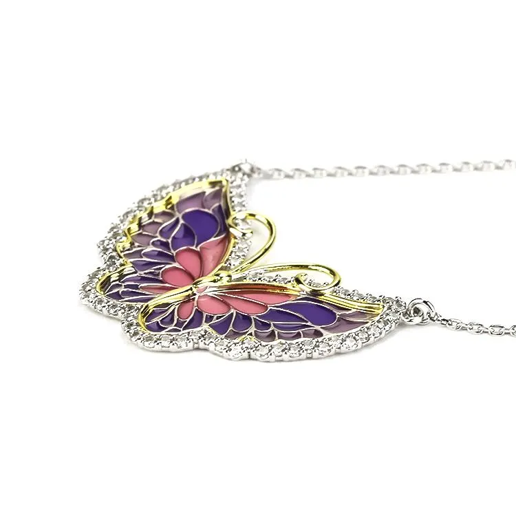 Sterling Silver Enamel Butterfly Necklace with Swarovski Crystal Top of the Line!