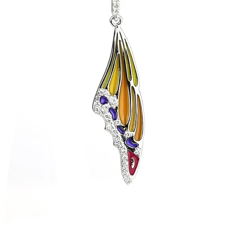 Sterling Silver Enamel Butterfly Necklace with Swarovski Crystal Top of the Line!