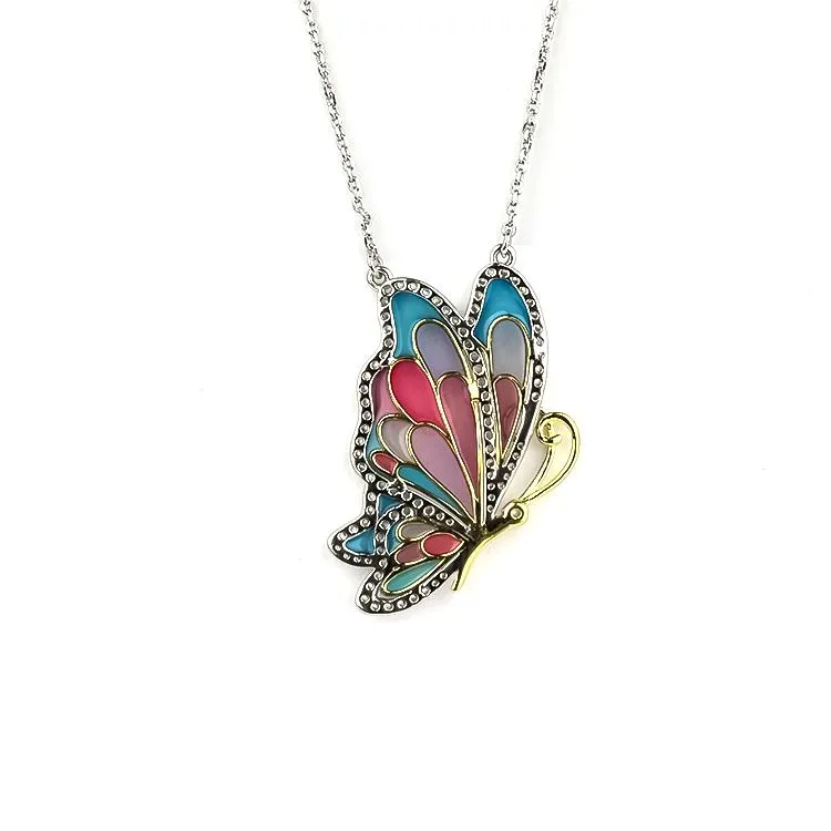 Sterling Silver Enamel Butterfly Necklace with Swarovski Crystal Top of the Line!