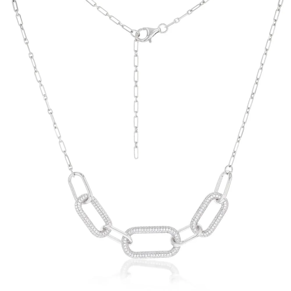 Sterling Silver Rhodium Plated White Cubic Zirconia On Links 40 5cm Chain