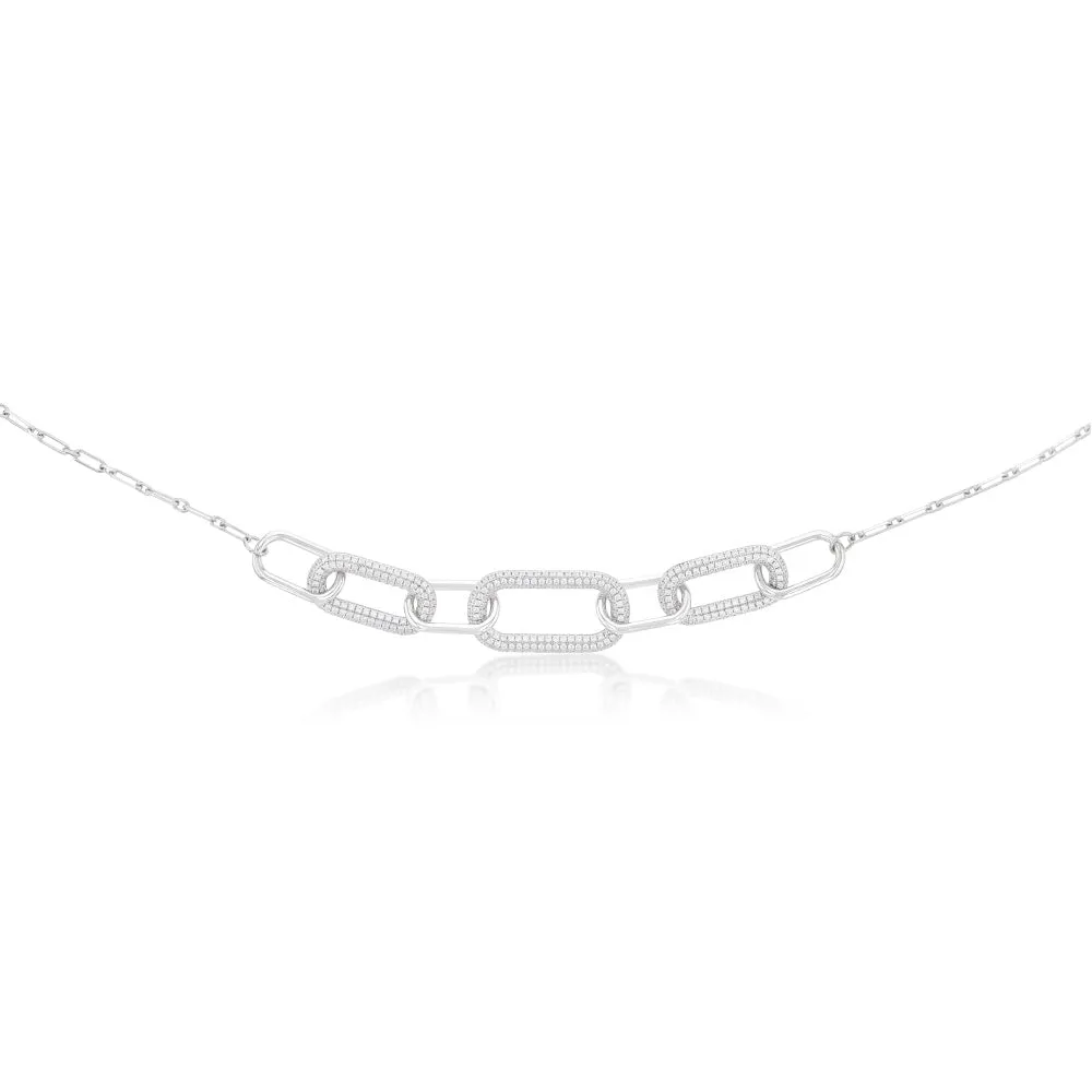 Sterling Silver Rhodium Plated White Cubic Zirconia On Links 40 5cm Chain